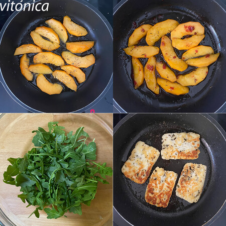 Ensalada Rucula Melocoton Halloumi Pasos