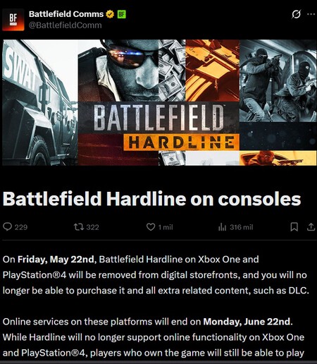 Battlefield Hardline Cierre Servidores