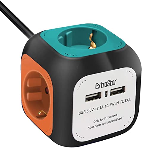 EXTRASTAR 6 en 1 Cubo Regleta Enchufe con USB de 4 Enchufes + 2 Puertos USB 