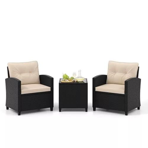 FANTASK Juego de Muebles de balcón de 3 Piezas con Cojines