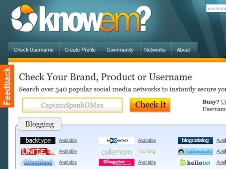 KnowEm comprueba la disponibilidad de tu nombre de usuario en más de 300 webs sociales