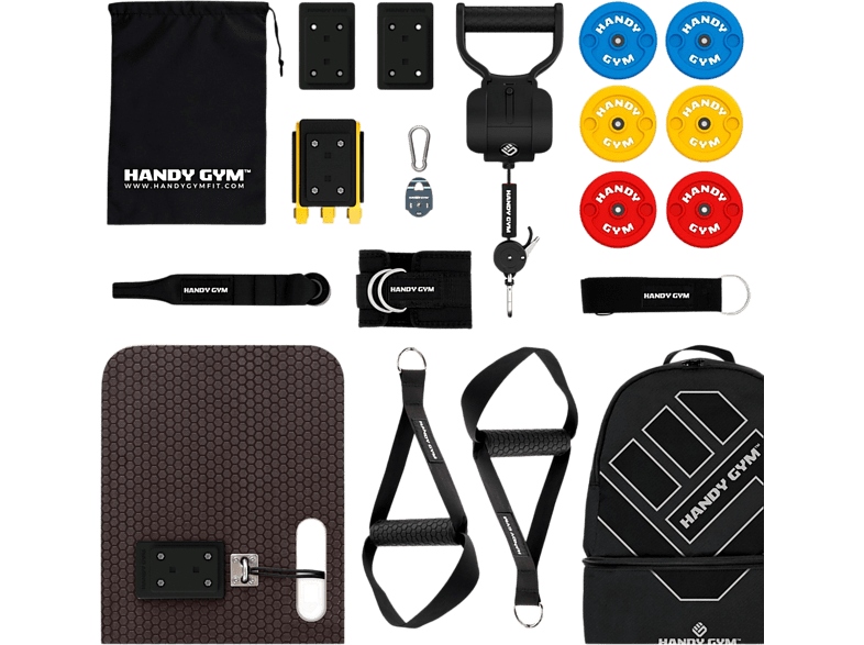 Sistema de poleas inerciales - Handy Gym Pro, Conexión electrónica, Regulador de cuerda, Negro