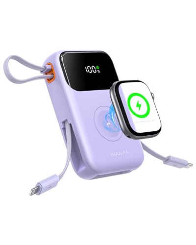 Kuulaa Cargador Portátil 10000mAh con Doble Cable (Lightning/USB-C) y Carga Magnética para Reloj