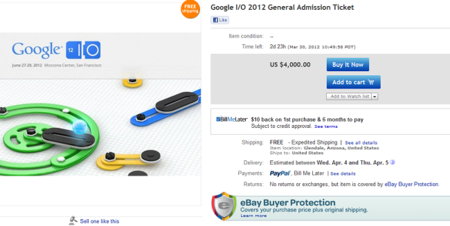 Una entrada para Google I/O acaba en eBay