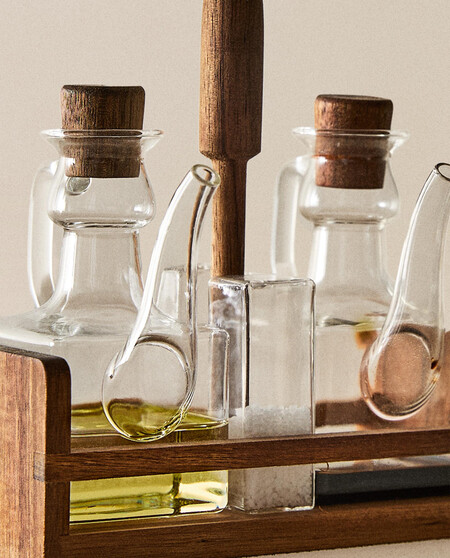 Set Aceiteras Borosilicato Madera