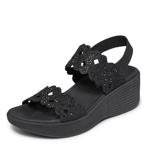 Skechers Sandalias de cuña Parallel Lite-Sassy DayZ 2.0 para mujer, Negro/Negro, 9