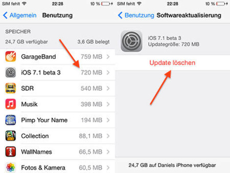 iOS 7.1 beta 3 nos permite eliminar los archivos temporales de las actualizaciones descargadas