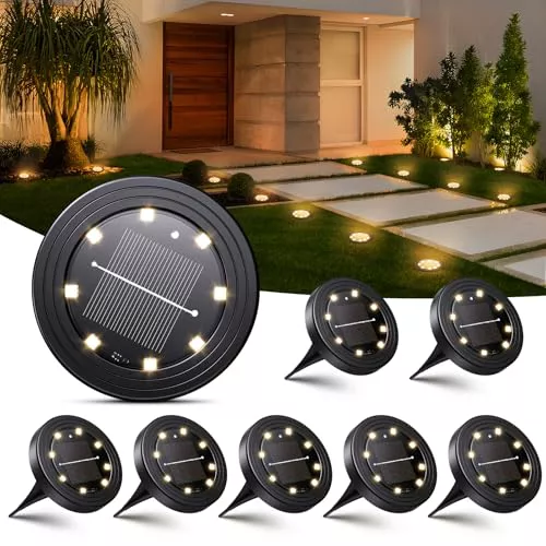NIBSHOOM 8 Paquetes Luces Solares Led Exterior Jardin, Luz Solar Exterior IP68 Impermeabili, 8 LED Lampade Solari a Lunga Durata, per Giardino, Terrazze Jardín, Camino (Blanco Cálido)