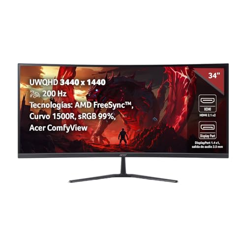 Acer Nitro Monitor Gamer Curvo de 34 Pulgadas QHD UltraWide
