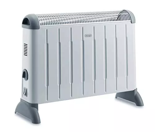 De'Longhi Convector Eléctrico – Calefactor Ligero para Estancias hasta 60 m³, Selector con 2 Niveles de Potencia, Asas, Calefacción Personalizada, Termostato de Seguridad, 2000W, Blanco/Gris (HCM2030)