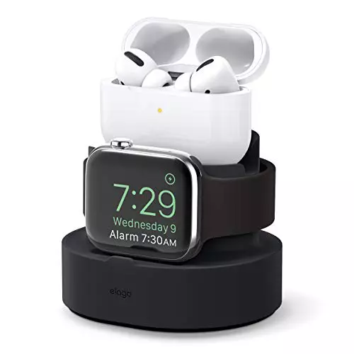 elago 2 en 1 Soporte de Carga Estación Compatible con Apple AirPods 4/3, AirPods Pro2/Pro, Apple Watches 10/9/8/7/6/5/4/3/2/1/SE 2/SE y Todas Las Series de iPhone [Cable No Incluido] (Negro)
