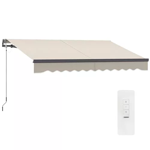 Outsunny Toldo Eléctrico Retráctil y Manual con Mando a Distancia 3x2,5 m Toldo de Exterior Terraza Enrollable con Manivela Marco de Aluminio y Protección UV30+ para Jardín Puerta Ventana Crema
