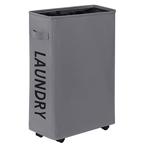 WOWLIVE Cesta de lavandería delgada, pequeña, plegable, impermeable, bolsa de lavandería estrecha con ruedas, 44 L