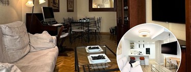 Este salón oscuro y recargado de los 90 es ahora un espacio lleno de luz y confort incluida la cocina 