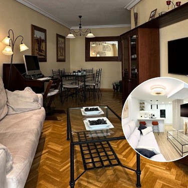 Este salón oscuro y recargado de los 90 es ahora un espacio lleno de luz y confort, con cocina incluida