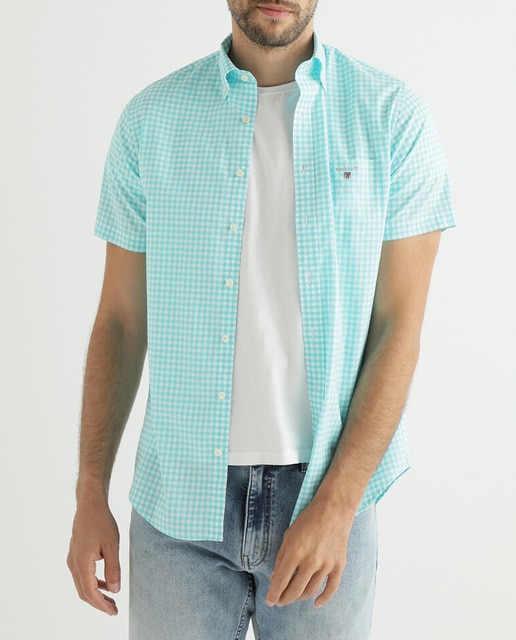 Camisa de hombre regular manga corta azul