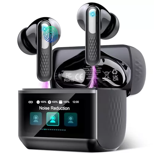 Auriculares Inalámbricos con Pantalla Táctil LED, 2025 Auriculares Bluetooth 5.4 HiFi Estéreo con HD Mic, 48H Cascos Inalambricos Bluetooth con Reducción de Ruido ANC+ENC, 5 Modos EQ, IP7 Impermeable