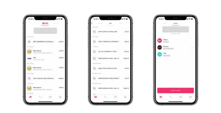 メインのタイムライン、別の統合された銀行のタイムライン、および銀行を追加する画面。
