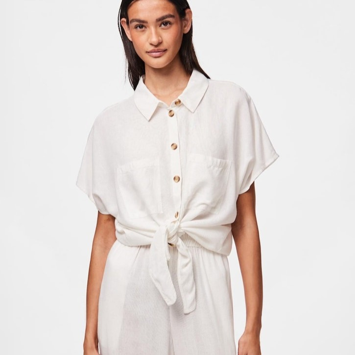 Pieces - Camisa de lino y manga corta de mujer.