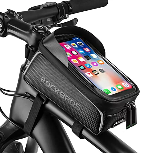 ROCKBROS Bolsa Móvil de Bicicleta Resistente al Agua, Porta Móvil para Teléfono de hasta 6,5” para Bicicleta de Montaña y Carretera, Soporte con Pantalla Táctil, Accesorios de Ciclismo, Negro