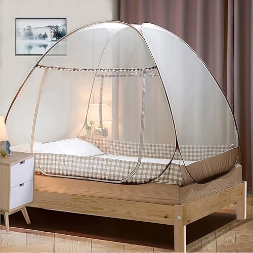 Mosquitera para Cama Doble, Tienda Mosquitera Plegable con Doble Puerta - Portátil y Automática para Viaje, Hogar o Bebés (1.2 m, Marrón)