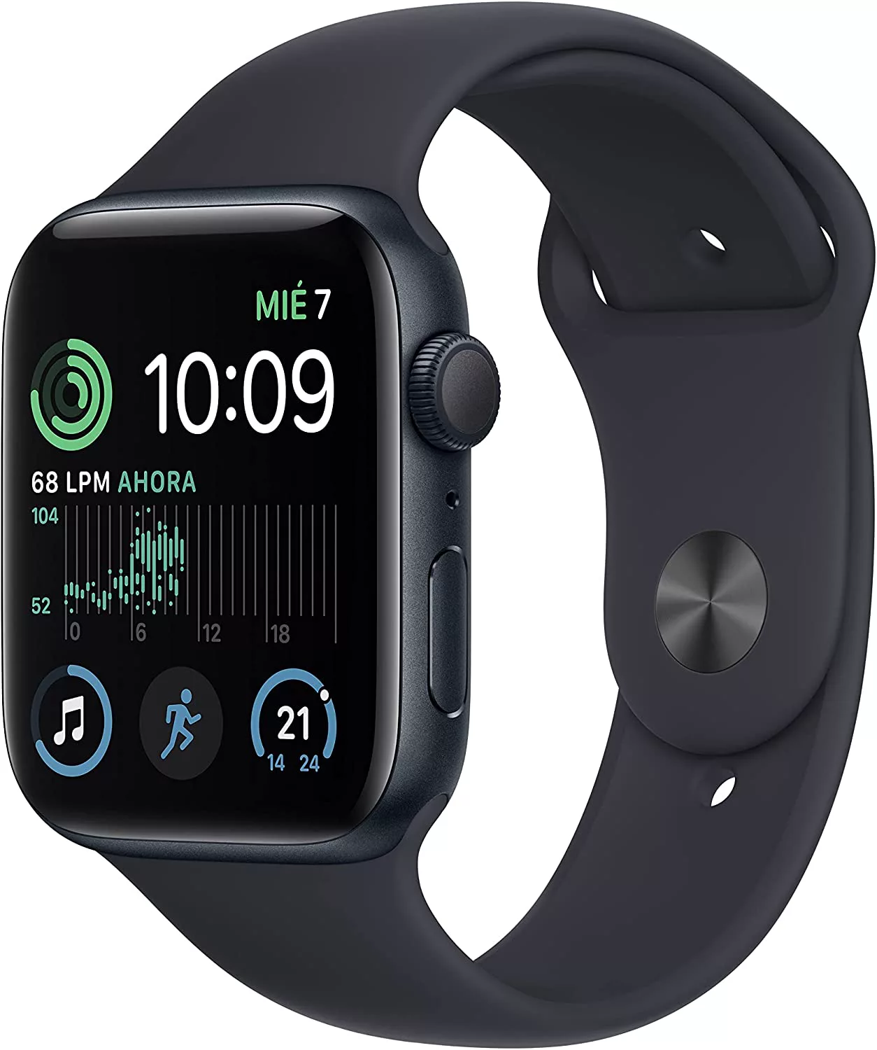 Apple Watch SE 第 2 世代 (GPS、44mm) スマートウォッチ、ミッドナイトアルミニウムケース - ミッドナイトスポーツバンド - フリーサイズ。トレーニングと睡眠モニター