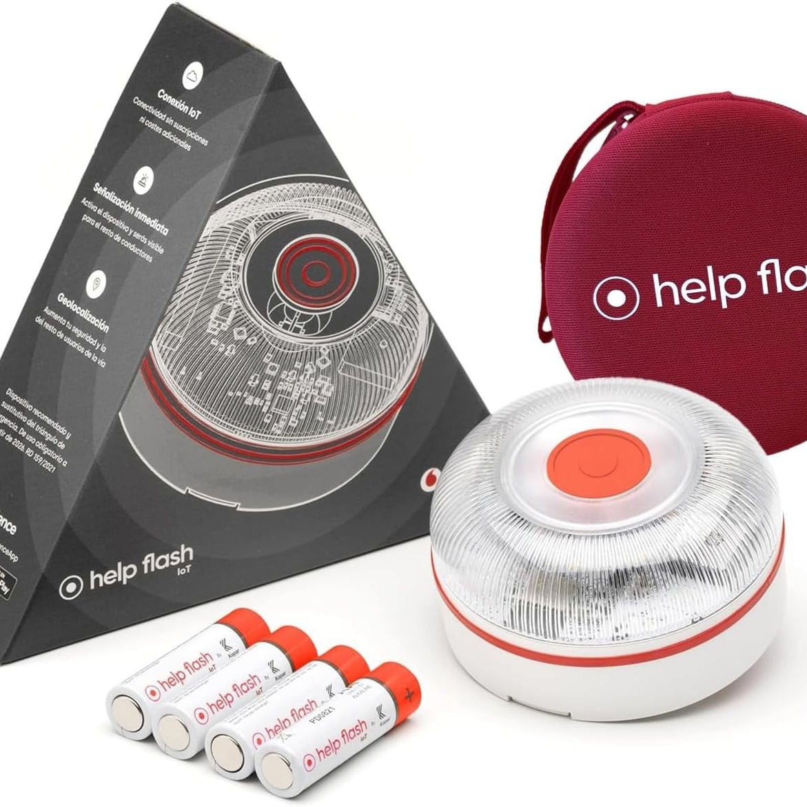 help flash IoT Luz de Emergencia V16 con Geolocalización + Funda de Neopreno Roja