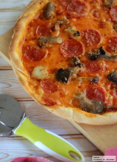 Receta de pizza de salami pepperoni e funghi
