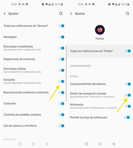 Google Chrome (左) と Firefox (右) の通知チャネル