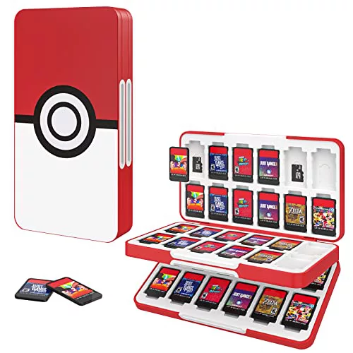 MoKo Funda para Almacenamiento de Switch Juegos Compatible con Nintendo Switch OLED/ Switch/ Switch Lite, Organizador de 48 Tarjetas Juego 24 Tarjetas SD Impermeable Estuche, Bola de Elfo Rojo Blanco