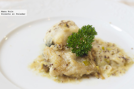 Bacalao con cebolletas y mostaza. Receta Semana Santa