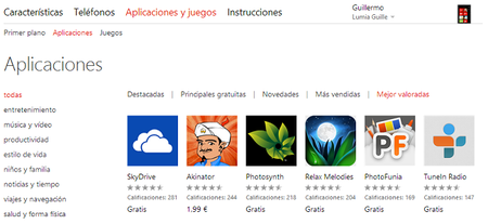 La web de Windows Phone Store ya permite ordenar las aplicaciones por calificación