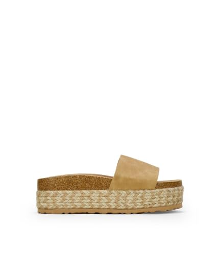 BOSANOVA Sandalias bio estilo pala en ante con una tira ancha al empeine y suela bio de corcho con plataforma de esparto bicolor. Calzado para mujer TOSTADO 40
