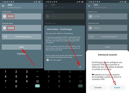 Cloudflare DNS アドレスで構成された dnspipe