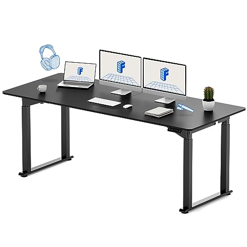 FLEXISPOT QS - Escritorio eléctrico de pie con 4 patas, motor dual, 180 x 80 cm, altura ajustable, con tablero de empalme, estación de trabajo, escritorio eléctrico para trabajar sentado o de pie