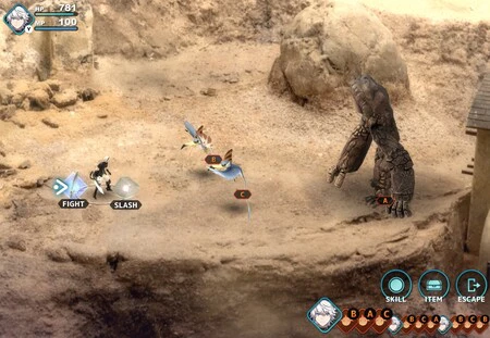 戦闘は、過度に複雑になることなく、RPG に期待されるものとまったく同じです。左下隅には、味方と敵のターンの進行状況が表示されます。