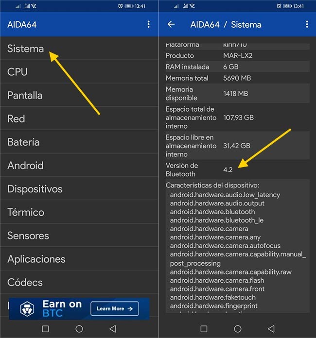 Cómo saber la versión de Bluetooth de un móvil Android