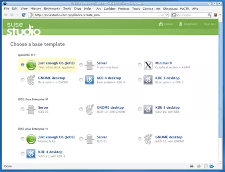 SUSE Studio: 事前に設計されたテンプレート