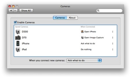Cameras, selecciona qué hacer al conectar la cámara