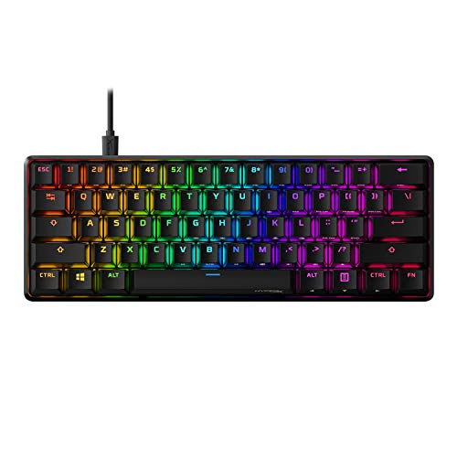 HyperX Alloy Origins 60 – Teclado mecánico para juegos, Formato ultracompacto al 60%, Tecla HyperX Red (lineal), Cubiertas de PBT doble capa de las teclas, Compatible con software NGENUITY US Layout