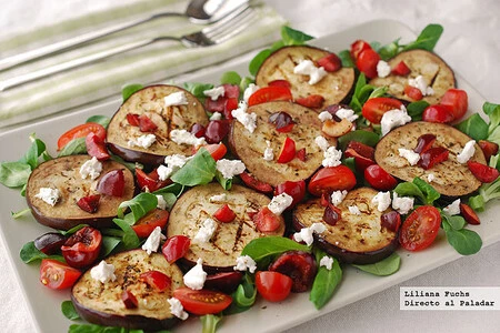 Eggplant and cherry salad with lamb lettuce