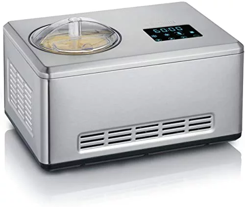 SEVERIN Heladera 2 en 1, heladera con compresor para hacer helado, sorbetes y yogures caseros, máquina para hacer helados con 1 recipientes y recetario, acero inoxidable, EZ 7405