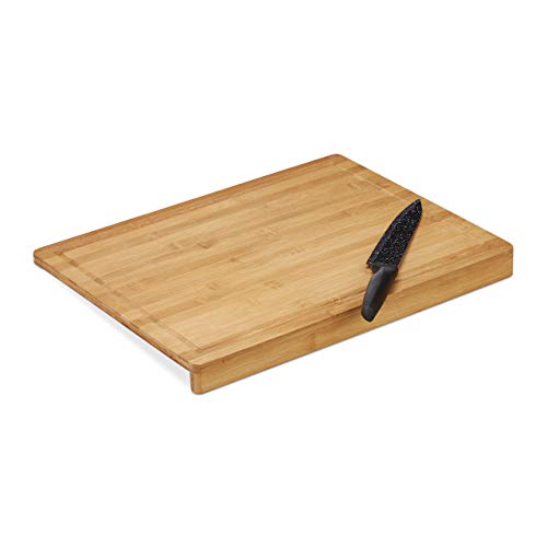 Relaxdays Tabla Cortar con Borde para Encimera, Picar, Cocina, Rectangular, Grande, Bambú, 1 Ud., 45 x 35 cm, Marrón