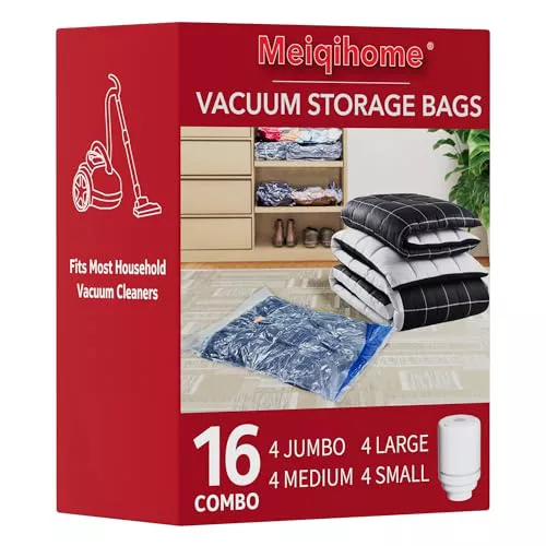 MEIQIHOME Juego de 16 Bolsas de Vacío con Bomba Eléctrica