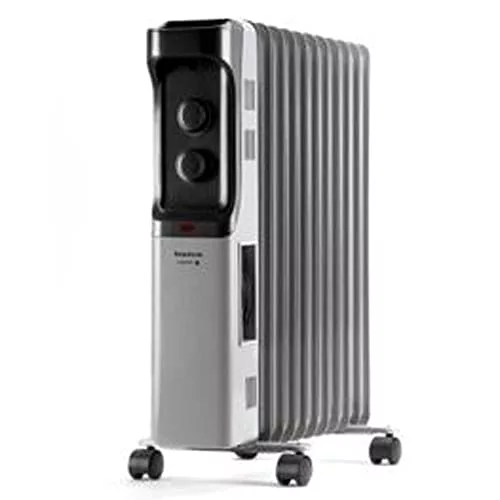 Taurus Dakar - Radiador de aceite de 11 elementos, 2500W, 3 niveles de potencia, Termostato ajustable, Protección sobrecalentamiento, Asa y ruedas, Bajo consumo, Piloto luminoso, Gris