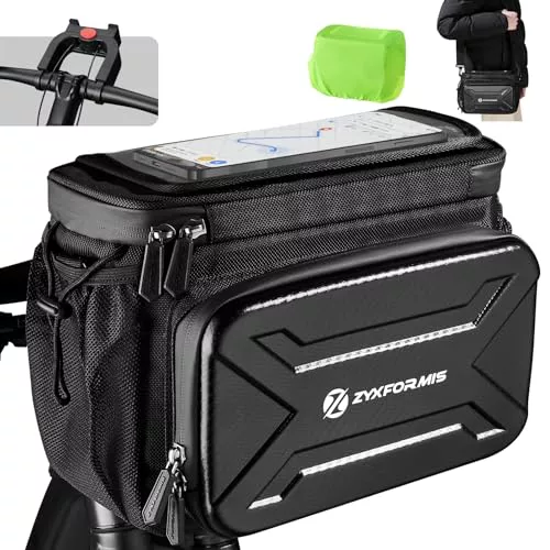 Bolsa Manillar Bicicleta con Adaptador para Bicicletas y Bicicletas Eléctricas, 6L Impermeable Cesta Bicicleta Delantera con Pantalla Táctil, Impermeable Soporte Movil con Bandolera Extraíble