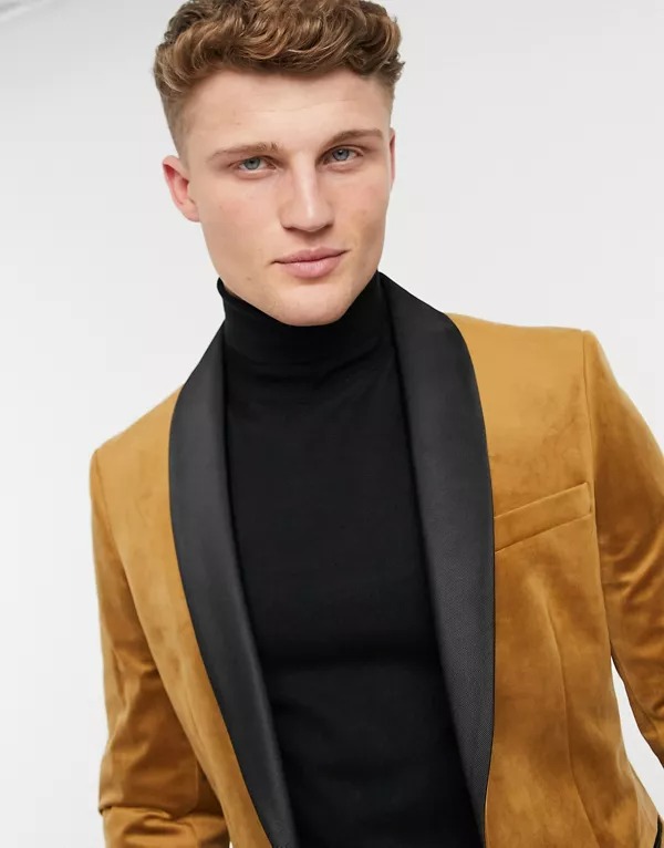 Moss London velvet tailored jacket in camel