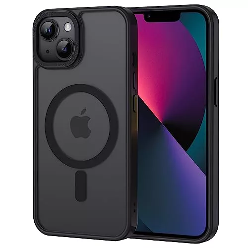 XTCASE Funda Magnética para iPhone 13 [Compatible con Magsafe], Carcasa Translúcido Mate Trasera Resistente a arañazos TPU Parachoques Antigolpes Ultra Fino Caso,Negro