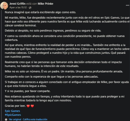 Epic Games despidió a un empleado con cáncer terminal y le dejó sin seguro de vida, pero el CEO de la empresa se disculpa y trata de revertir la situación