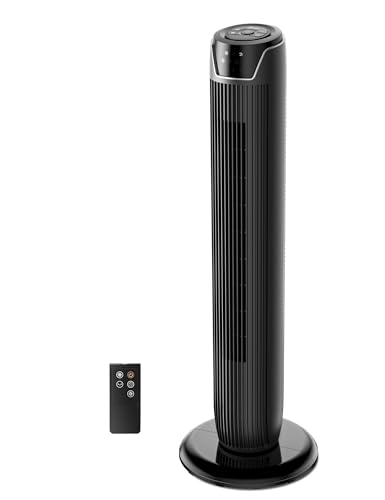 Midea FZ10-17JR - Ventilador de torre silencioso con mando a distancia (92 cm, temporizador, 7 horas, 3 modos, 3 velocidades, 45 W), color negro